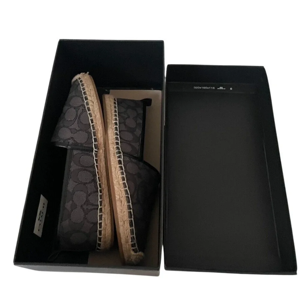 Coach Codi Signature Jacquard Espadrille Flats Black 8.5B w/ Box